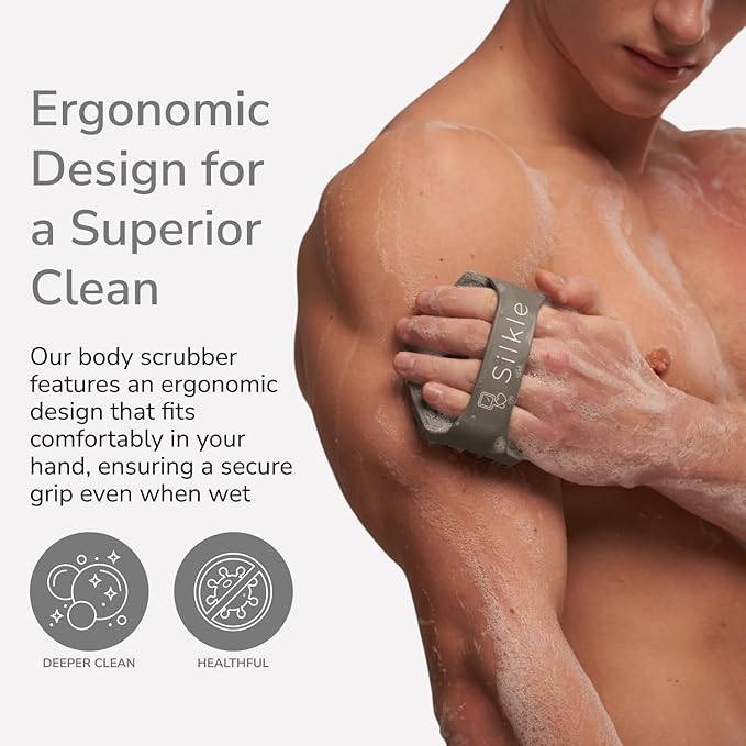 Silicone Body Scrubber - Exfoliating Bath Brush and Skin Cleanser - Shower Sponge for Gentle Body Scrub and Wash - Silicone Scrubbing Care Tool for a Refreshed and Renewed You - Gray