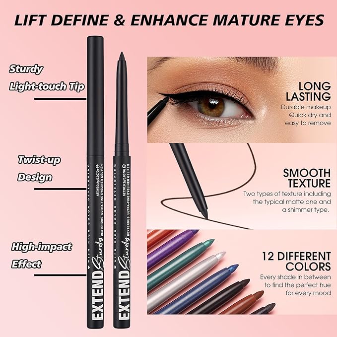 White Eyeliner Waterproof white Eyeliner Pencil Retractable White Gel eyeliner Long Lasting Smudge-proof Hypoallergenic #01