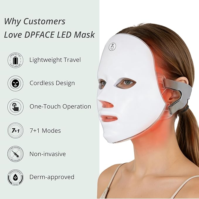 Red Light Mask for Face, 7-1 Colors Cordless Red Light Face Mask, USB-C Rechargeable, Lightweight, Portable, Facial Mask Device for At Home & Travel