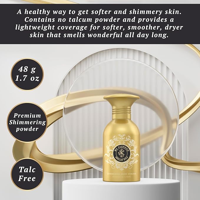 Mcclendon Talc Free Shimmer Powder, Body Powder, Dusting Powder, Leaves Skin Soft, Dry, Smooth, and Shimmering, 48g