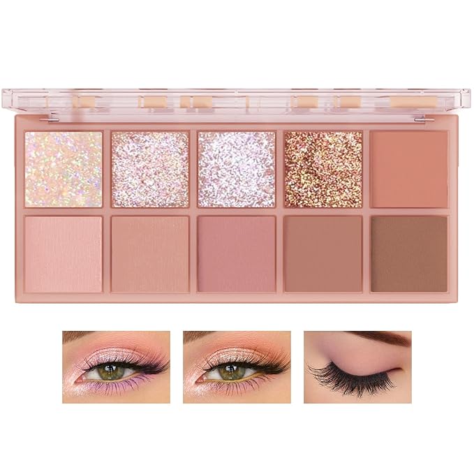 10 Shades Nude Matte Eyeshadow Palette,Shimmer Naked Eyeshadow Palette,Eye Shadow Palette Natural Flash Waterproof Durable Smoked Professional Makeup Palette With Brush 03