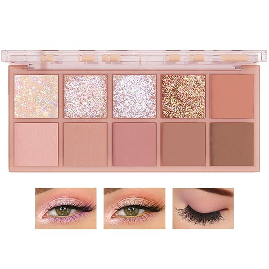 10 Shades Nude Matte Eyeshadow Palette,Shimmer Naked Eyeshadow Palette,Eye Shadow Palette Natural Flash Waterproof Durable Smoked Professional Makeup Palette With Brush 03