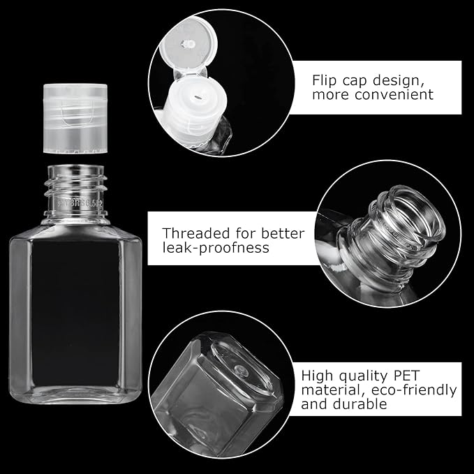 APACALI 100PCS Plastic Travel Bottles 1oz Mini Shampoo Bottles Small Empty Bottles Refillable Cosmetic Containers with Flip Cap Clear Portable Small Bottles for Liquid, Lotions, Toner, Body Soap