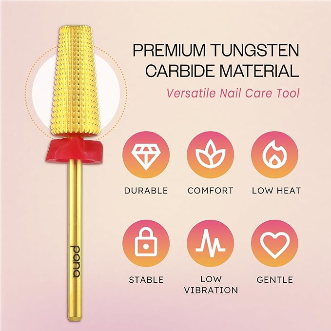 PANA 3/32" Shank 5-in-1 Nail Carbide Bit - (Triple Coarse - Fine Grit, Gold) - Two Way Rotate use for Both Left and Right Handed Fast Remove Acrylic or Hard Gel