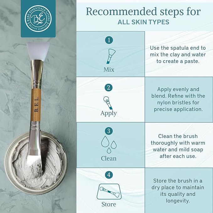 Bare Essentials Living Clay Face Mask Brush (3 Pack, Bamboo) Dual Soft Silicone Face Mask Applicator Brush Tool, Great Facial Essentials, Moisturizer Applicator & Skincare Brush for Facials