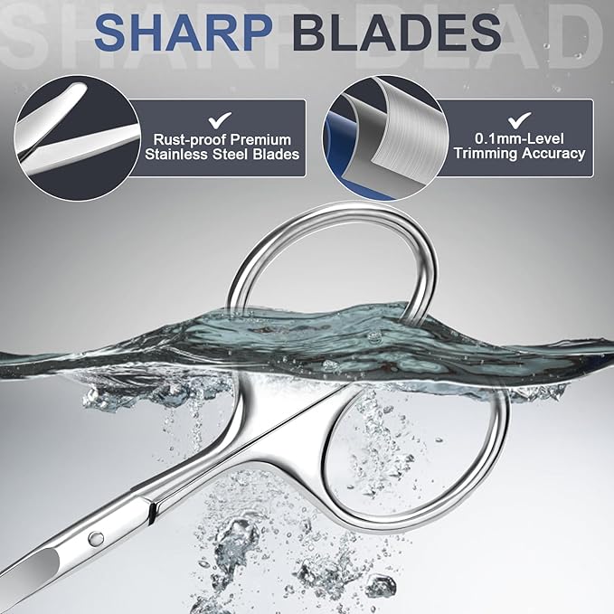 2Pack Small Eyebrow Scissors, Stainless Steel Nose Hair Trimming Scissors with Rounded Tips, Precision Grooming for Beard/Mustache/Facial Hair, Travel Friendly & Safe for Men Women