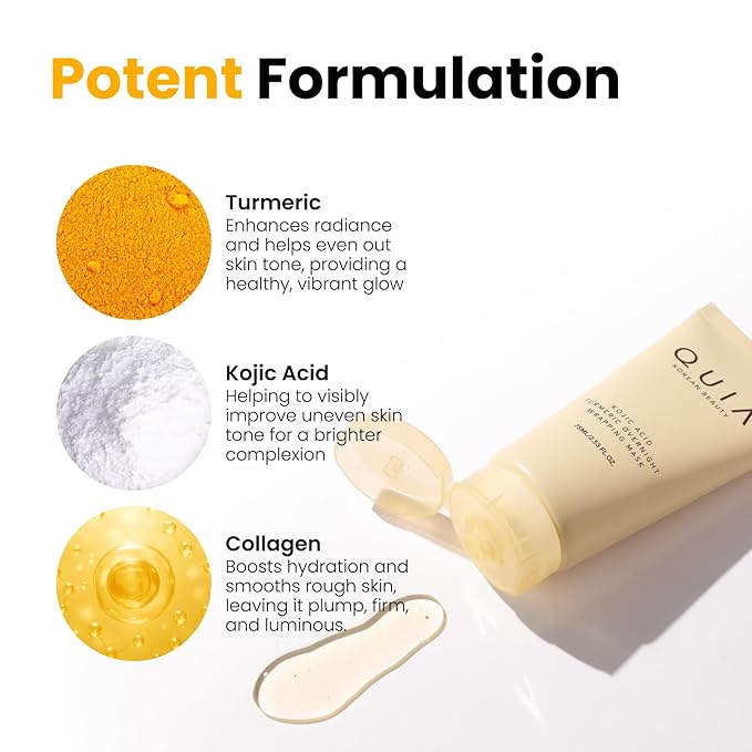 QUIA Korean Skincare Duo - Toner Pads + Turmeric Kojic Acid Wrapping Mask - Dual-Step System for Radiant, Refined Texture & Hydrated Skin - Gentle Exfoliation + Overnight Treatment - 75ML