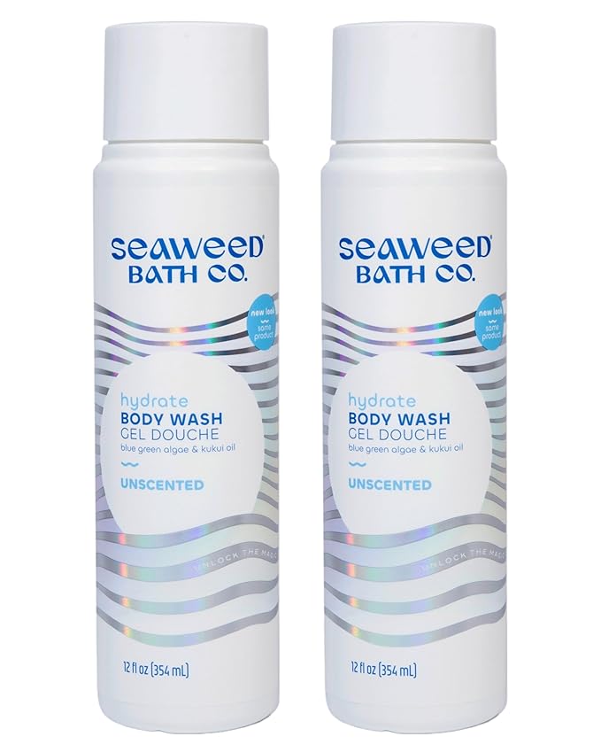 Seaweed Bath Co. Hydrate Body Wash - Unscented | Foaming Shower Gel Cleanser with Natural Ingredients | Fragrance Free and Gentle | Good For Sensitive Skin | 12 oz (Pack of 2)