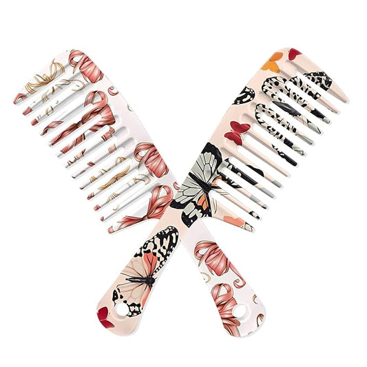 2PCS Wide Tooth Comb,Effortless Tangle Removal for Long Hair Styling Comb for Curly,Wet,Cute Aesthetic Design for Women Men and Girls(Pink-Bow Butterfly-06)