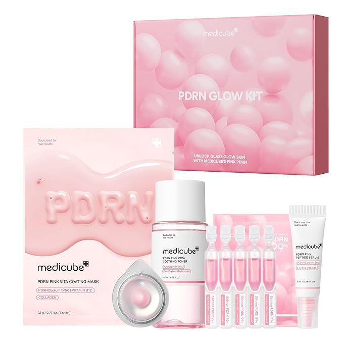 medicube Salmon DNA PDRN Trial Kit | Glass Glow Mini Skincare Set with Toner, Serum & Sheet Mask for Hydrating, Firming, Moisturizing |Gift & Travel Essentials for Women & Girls | Korean Skincare