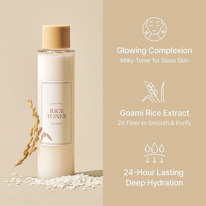 I'm from Rice Toner, Milky Toner for Glowing Skin, Korean Rice, Glow Essence with Niacinamide, Hydrating for Dry, Dull, Combination Skin, Vegan, Fragrance Free, Glass Skin 5.07 Fl Oz