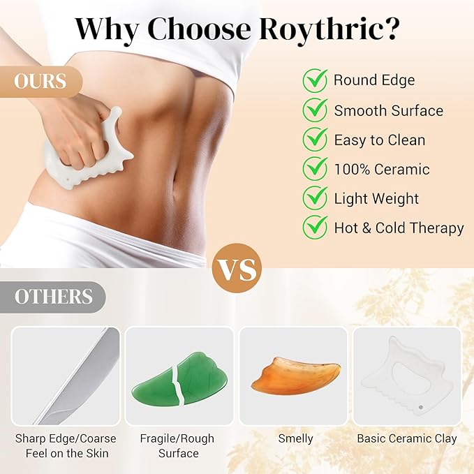 Upgraded 6-in-1 Ceramic Gua Sha Tool for Face & Body, Manual Guasha Facial Massage for Lymphatic Drainage Trigger, 괄사 Face Lift, Muscle Relief Scraping Tool, Skin Care Gift for Mum Wife