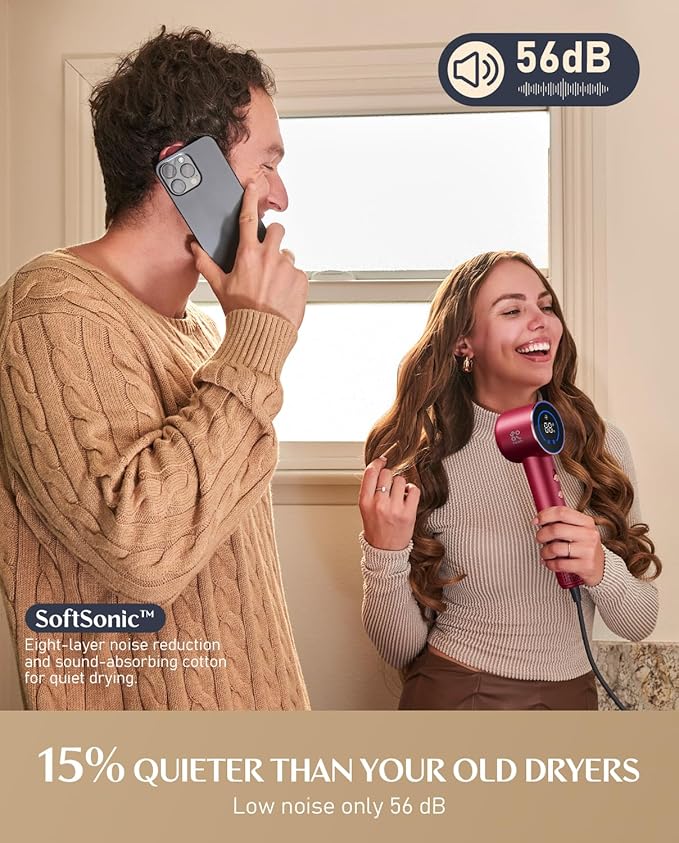 Fanttik Solo SonicDry H10 APEX 80% Faster Drying with 110,000 RPM Brushless Motor Hair Dryer, 56dB Low-Noise, 0.74lb Ultra-Light Blow Dryer, Ionic Tech for Travel, Home, Salon - Red