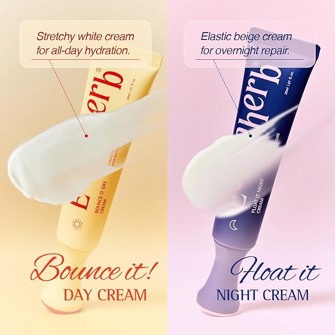 Day to Night Routine Program – 24H K Beauty Skincare Set with Bounce It Day Cream & Float It Night Cream – Vegan Korean Moisturizer Duo for Hydration, Firming & Wrinkle Care (0.34oz&0.34oz)