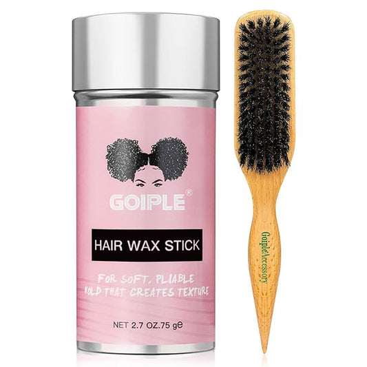 Slick Back Hair Brush & Wax Stick Set for Slick Back Hair – Teasing Boar Bristle Hair Brush for Sleek, Control, Flyaways & Baby Hairs – Wax Stick for Women Sectioning & Smoothing Ponytail Bun