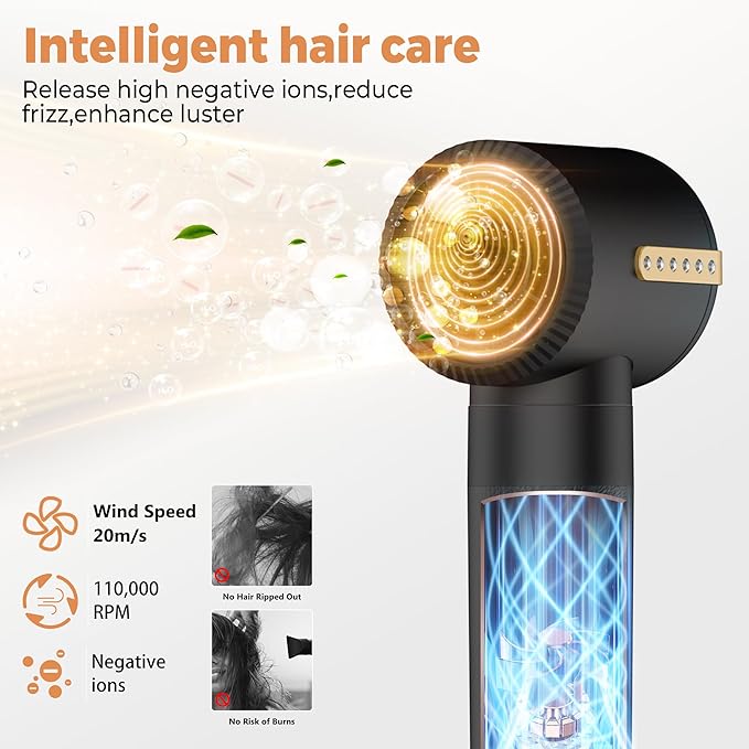 7 in ONE Hair Dryer Brush, Powerful Blow Dryer Brush with Air Curler for Hair, Brush Blow Dryer with Diffuser, Ionic Hot Air Brush Fast Dry, Volumize, Curls, Straight, Hair Styling Tools 100-120V