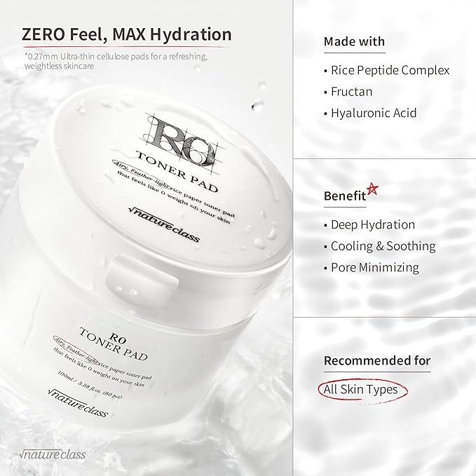 R0 Exfoliating Toner Pads – Hydrating Face Pads for Pore Care, Hyaluronic Acid, Korean Skin Care, Sensitive Dry Skin, Rice Water, Vegan, 80 Count
