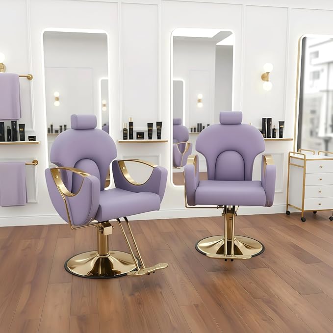 Salon Chair for Hair Stylist, Reclining Barber Chair with Heavy Duty Hydraulic Pump, 360 Degrees Swivel Styling Braiding Hairdresser Chair for Home Barbershop, Purple