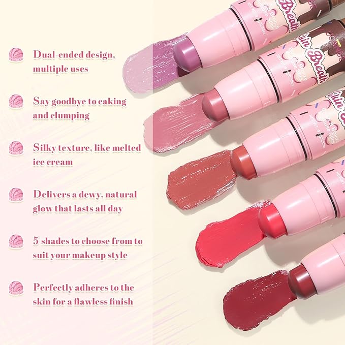 UCANBE Skin Breath Blush & Bronzer Multiuse Stick, 2-in-1 Creamy Face Cheeks Contour Makeup Stick for Natural Radiant Finish Look, Vegan & Cruelty-Free, Travel-Friendly (05 Charming Berry)