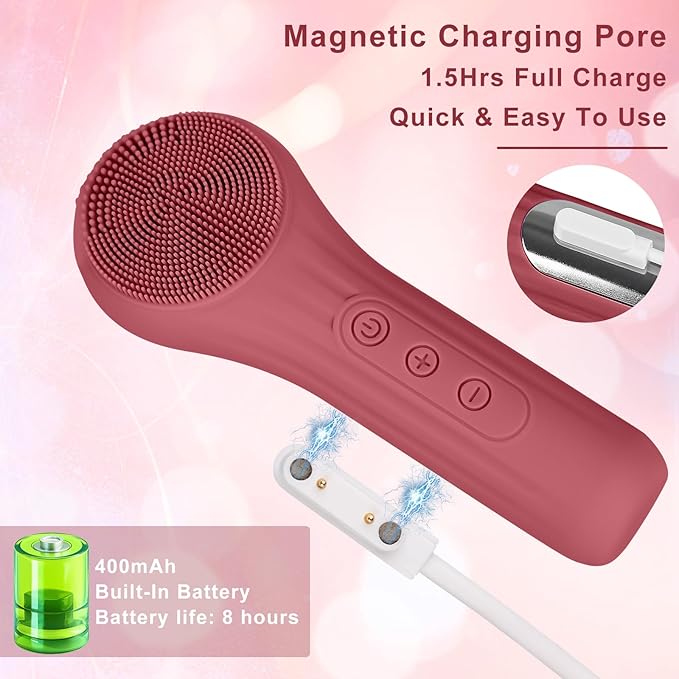 Silicone Face Scrubber Exfoliator, Silicone Face Wash Brush for Men & Women, Ipx7 Waterproof Rechargeable Facial Cleaner for Deep Cleansing, Exfoliating, Massage Face Scrubber