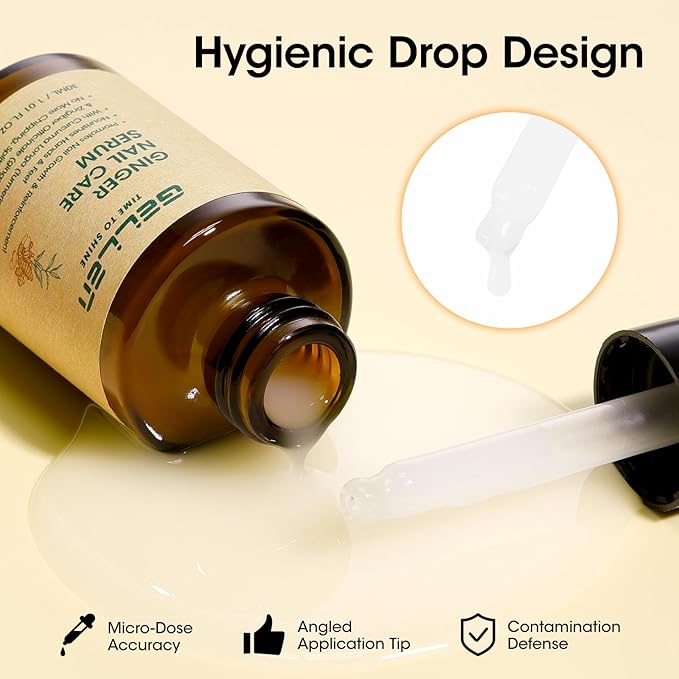 Gellen 30ml Ginger Nail Growth Serum for Nail Strengthener and Growth, Nail Repair Treatment for Weak Brittle Splitting Damaged Nails, Hydrated & Nourished Nail Care Solution for Hands & Feet