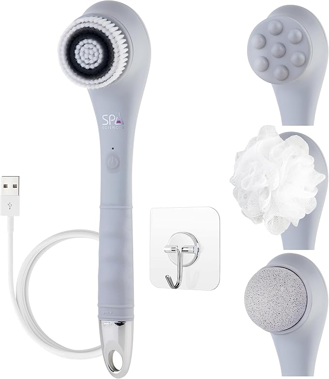 Spa Sciences - NERA - 4-in-1 Shower/Bath Body Brush for Exfoliation, Deep Cleansing, Foot Care, Lotion Infuser, and Massage