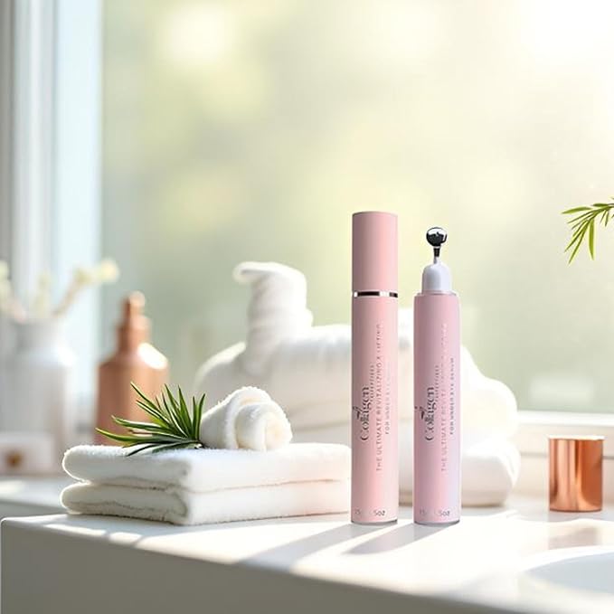 Organic Collagen Peptides Lifting and Firming Under Eye Serum for Puffiness and Bags, Tired Eyes, with Niacinamide + Smooths Fine Lines, Wrinkles, Anti-Aging, Hydrating