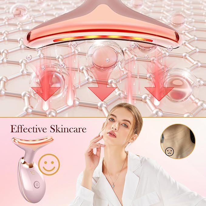 7 Color Face and Neck Massager, Portable Facial Massager Tool, Facial Skin Care Tools at Home, Rose Gold
