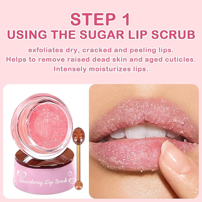 4 PCS Bee Lip Balm Honey Pot Lip Mask & Lip Scrub Set, Strawberry Watermelon Coconut Cherry Overnight Propolis Moisturizing Lip Balm Hydrating Prevention Dry and Crack Lip Exfoliator Lip Wrinkle Care