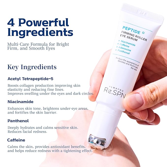 Re.SPN Peptide Firming Roller Eye Serum – For Puffy Eyes, Wrinkles & Dark Circles with Gua Sha Applicator, Vegan, Eye Peptide, Niacinamide, K-Beauty (0.67 fl oz)