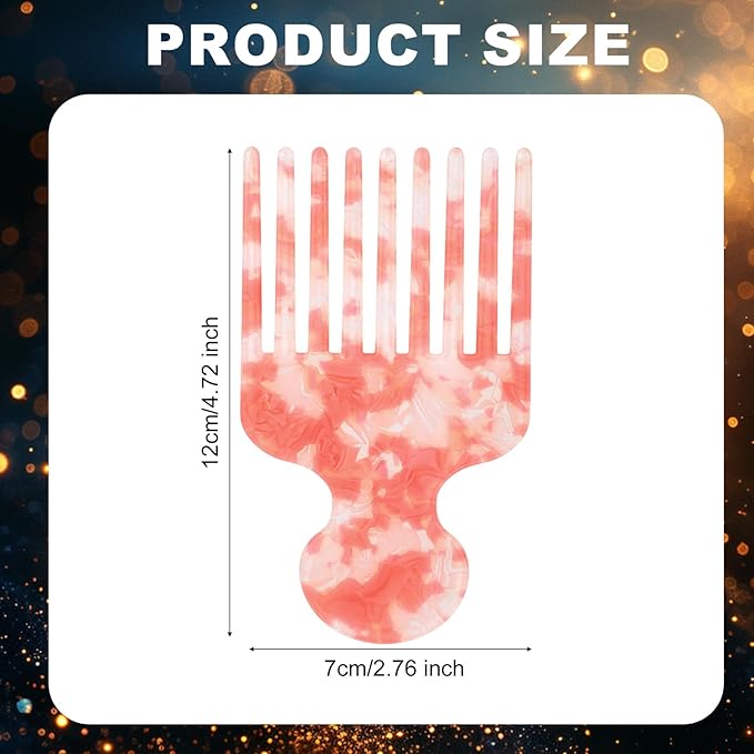 Wide Tooth Hair Pick Comb for Curls, 12cm/4.72in Detangling Lifting Comb Long Tooth Afro Pick Hair Styling Tool for Women Men Barber Supplies (Floral Pink)