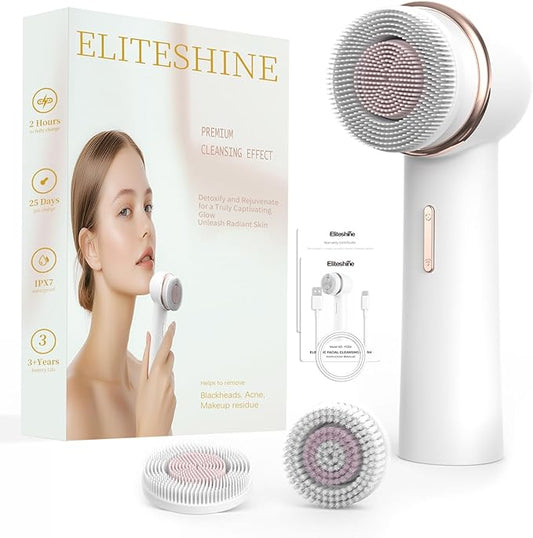 Electric Facial Cleansing Brush with Silicone and Bristle Brushheads,Gentle Electric Face Scrubber Exfoliator, Face Cleansing Brush, Face Wash Brush Machine, Rechargeable, Relief for Face Skin Issues