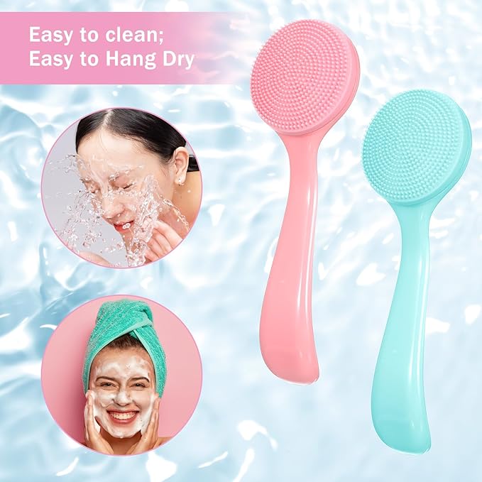 4 Pack Silicone Manual Facial Cleansing Brush, Skin Friendly Waterproof Face Cleaning Scrubber Exfoliator Brush for Blackheads Whiteheads Makeup Residues Removal (Blue, Pink)