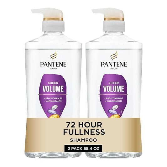 Pantene Shampoo, Sheer Volume - Lightweight Nourishment for Fine, Color-Treated Hair, 72-Hour Fullness and Body, 27.7 Oz Each, 2-Pack + Miracle Rescue Shot (0.5 Oz)