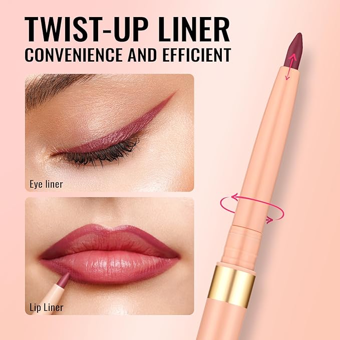 Oulac Light Purple Lipliner Pencil, 2in1 Retractable Makup Crayon for Lip Liner and Eye Liner, Highly Pigmented, Smooth, Long Lasting and Waterproof Formula, Vegan Beauty, 09 Sweet Taro