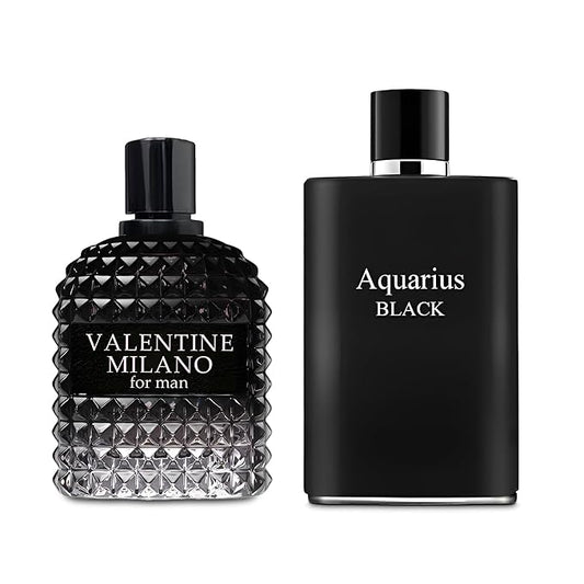 2PCS Valentine Milano/Aquari Black Eau De Toilette for Men-Fresh,Romantic Scent Perfume for Men 3.4 Fl Oz Each Mens Cologne For All Skin Daily Used