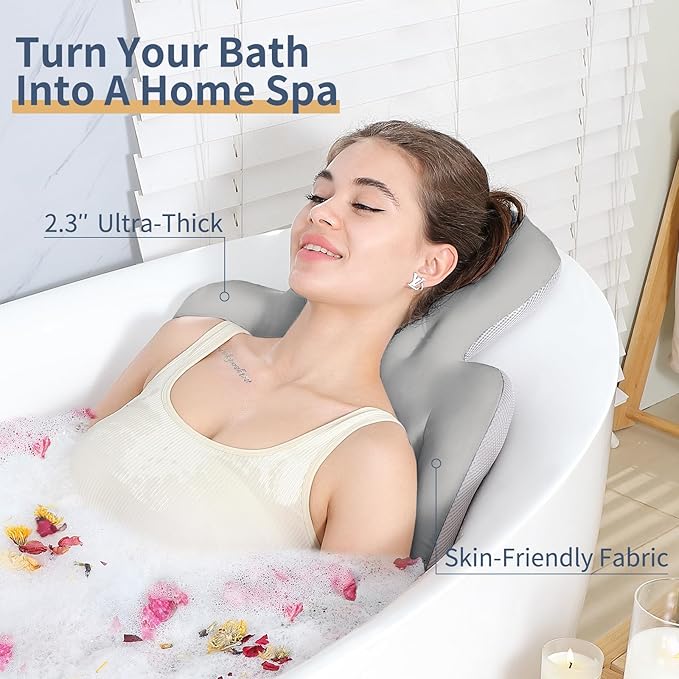 Bath Cushion, Full Body Bathtub Pillow with 160 Suction Cups, Bath Mat for Head and Neck Support, with Laundry Bag (Dark Gray, 60.2" x 16.2")