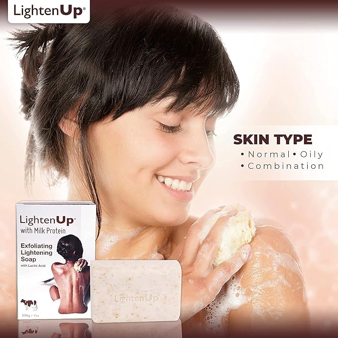Lighten-Up Lactic Acid Exfoliating Soap, 7.7 oz / 200 g, Brightening Bar, AHA Soaps for Knees, Body, Armpits, with Shea Butter, Apricot, Milk Protein