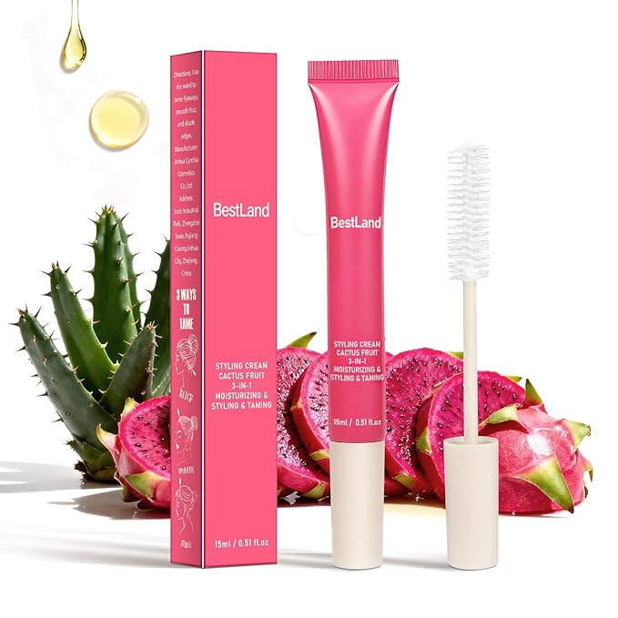 Hair Cactus Fruit 3-in-1 Styling Cream & Taming Wand – Smooth Flyaways, Control Frizz & Define Curls | Lightweight Non-Greasy Formula, Precision Brush, Vegan & Citrus Scent Hair Care (Pack of 1)