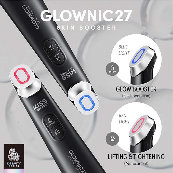 KISS NEW YORK GLOWNIC27 Facial Beauty Device, Microcurrent Glass Glow Skin Booster for Enhancing Korean Skin Care Absorption and Ability to Lift, Improves Hydration Barrier, Elasticity, Even Tone