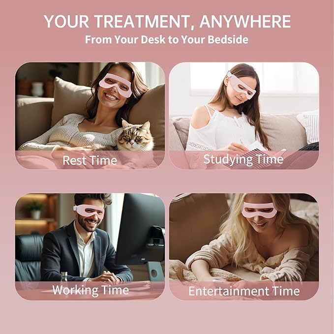 Red Light Therapy for Eyes, 3 Modes Around-Eyes Red Light Eye Mask, Eye Massager for Reducing Dark Circles and Puffiness, Smoothing Fine Lines for Men Women (Pink)