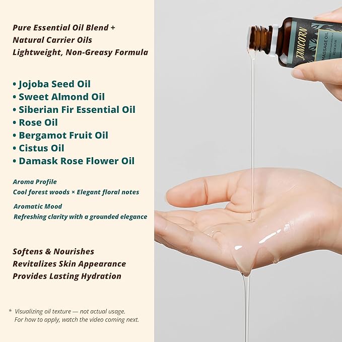 Botanical Aromatherapy Oil for Face & Body Massage – Lightweight Hydration & Nourishing Care, Plant-Based Formula with Cool Forest Rose Aroma (Rose & Fir), 30 ml / 1.0 fl oz