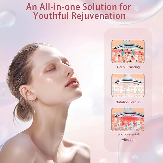 Facial Massager, 7 Color Led Face Neck Massager for Skin Care, LED facial massager tool for Neck with Heat & Vibration, Micro-Current Porable Facial Massager for Skin Care Home Use, Advanced White