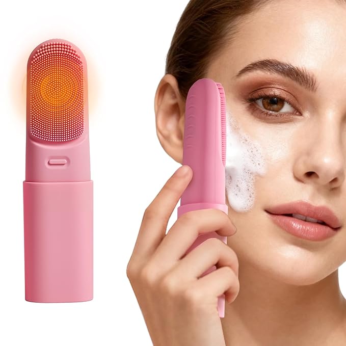 Facial Cleansing Brush,Electric Face Scrubber with Heated,3 Modes Face Scrubber,Waterproof Face Wash Brush,Rechargeable Portable Travel Size Silicone Face Scrubber for Women & Men(Pink)
