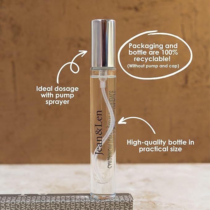 Jean & Len Scent Experience Cardamom & Tonka, Eau de Toilette with cardamom & tonka fragrance, practical mini perfume, ideal for on the go, minimalistic glass bottle, 0.34 Fl. Oz.
