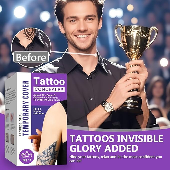Tattoo Cover Up Makeup Waterproof, 2 Colors Tattoo Concealer, Invisible Tattoo Cover Up, Suitable for Tattoos Scars and Spots, for All Skin Types