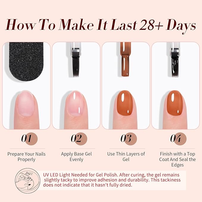 Born Pretty Fall Winter Jelly Gel Nail Polish Amber Crystal Transparent Brown Orange Red Blooming Marble Effects Gel Polish Nail Art Manicure DIY at Home and Salon 6PCS 7ML