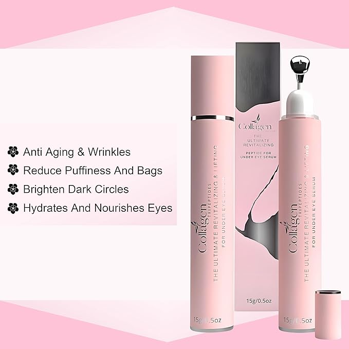 Organic Collagen Peptides Lifting and Firming Under Eye Serum for Puffiness and Bags, Tired Eyes, with Niacinamide + Smooths Fine Lines, Wrinkles, Anti-Aging, Hydrating
