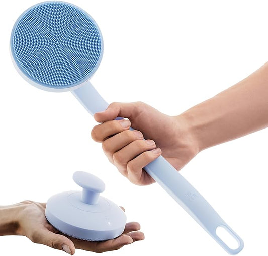 Aura Body Clean Pro⁺ - Silicone Electric Body Scrubber for Acne, Ingrown Hair & KP - IPX7 Waterproof, Rechargeable Exfoliating Shower Brush with Handle. Freeform Grip, & 7000+ Sonic Vibration - Arctic