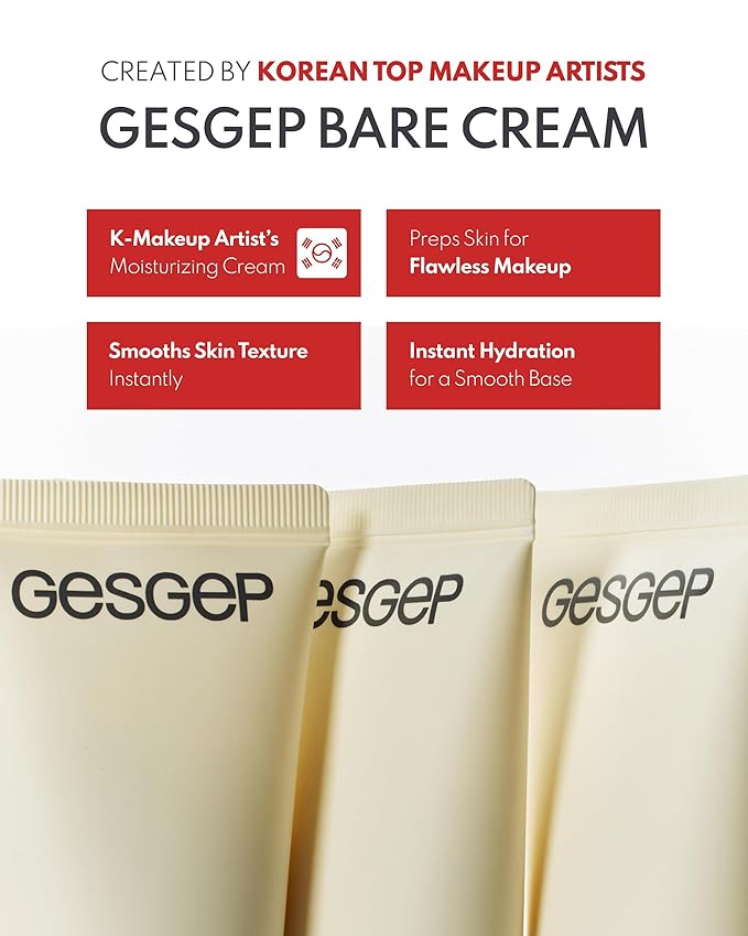 Bare Cream - JUST MAKEUP Show Korean Face Moisturizer by Top Artists Son & Park - Ceramide Hyaluronic Acid Daily K-Beauty Skincare - 100Hr Hydration Barrier Repair Makeup Primer, 1.76 oz.